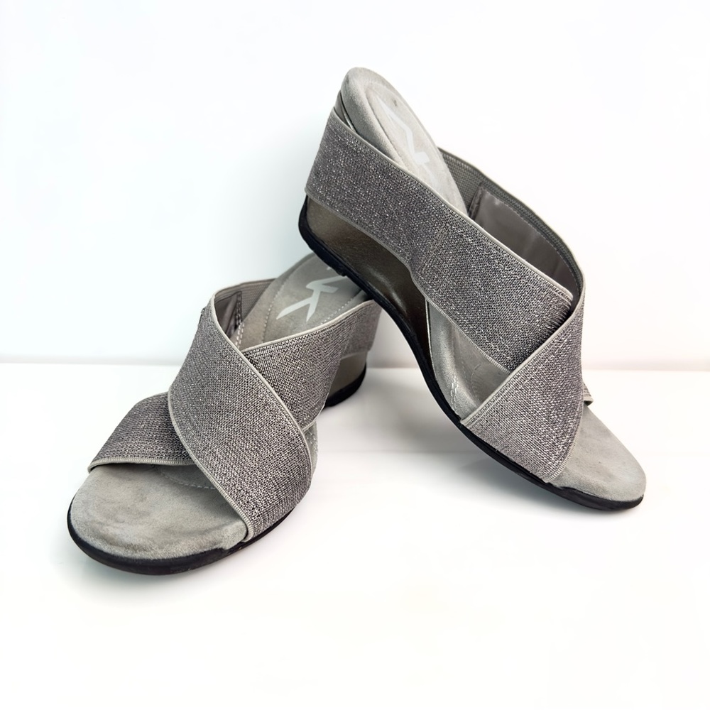 Anne Klein Sport Silver and Gray Elastic Wedge Sandals